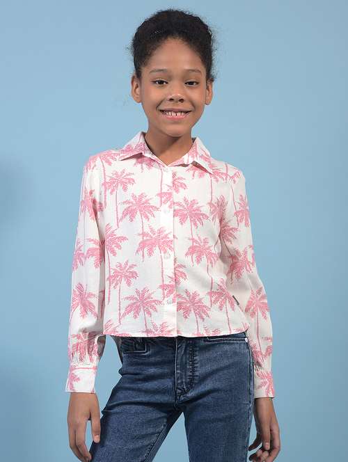 girls prnted collared long sleeve shirt - 21933584 -  Standard Image - 0