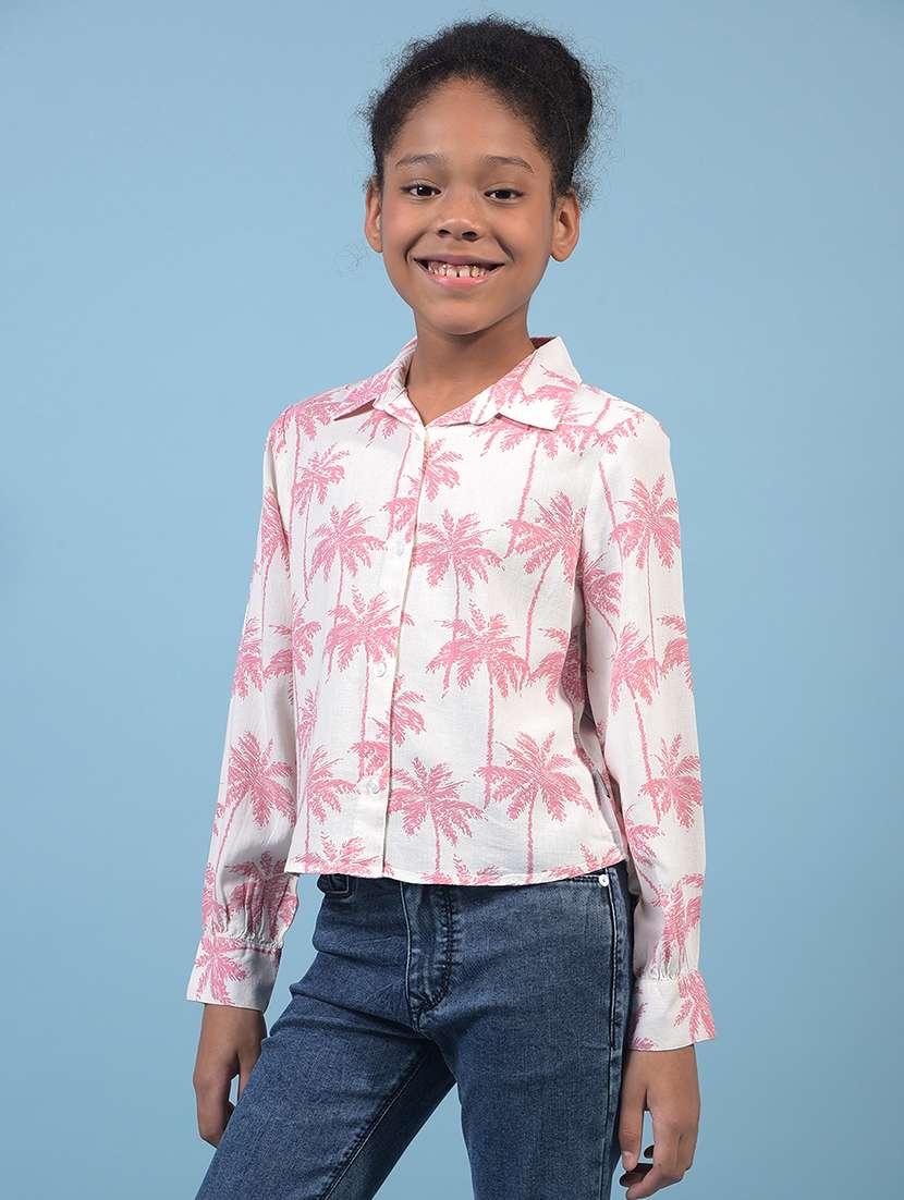 girls prnted collared long sleeve shirt - 21933584 -  Standard Image - 1