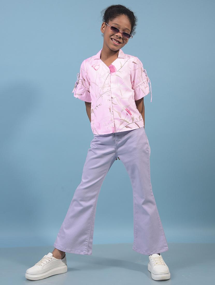 girls printed collared puff sleeve shirt - 21933585 - Standard Image - 4