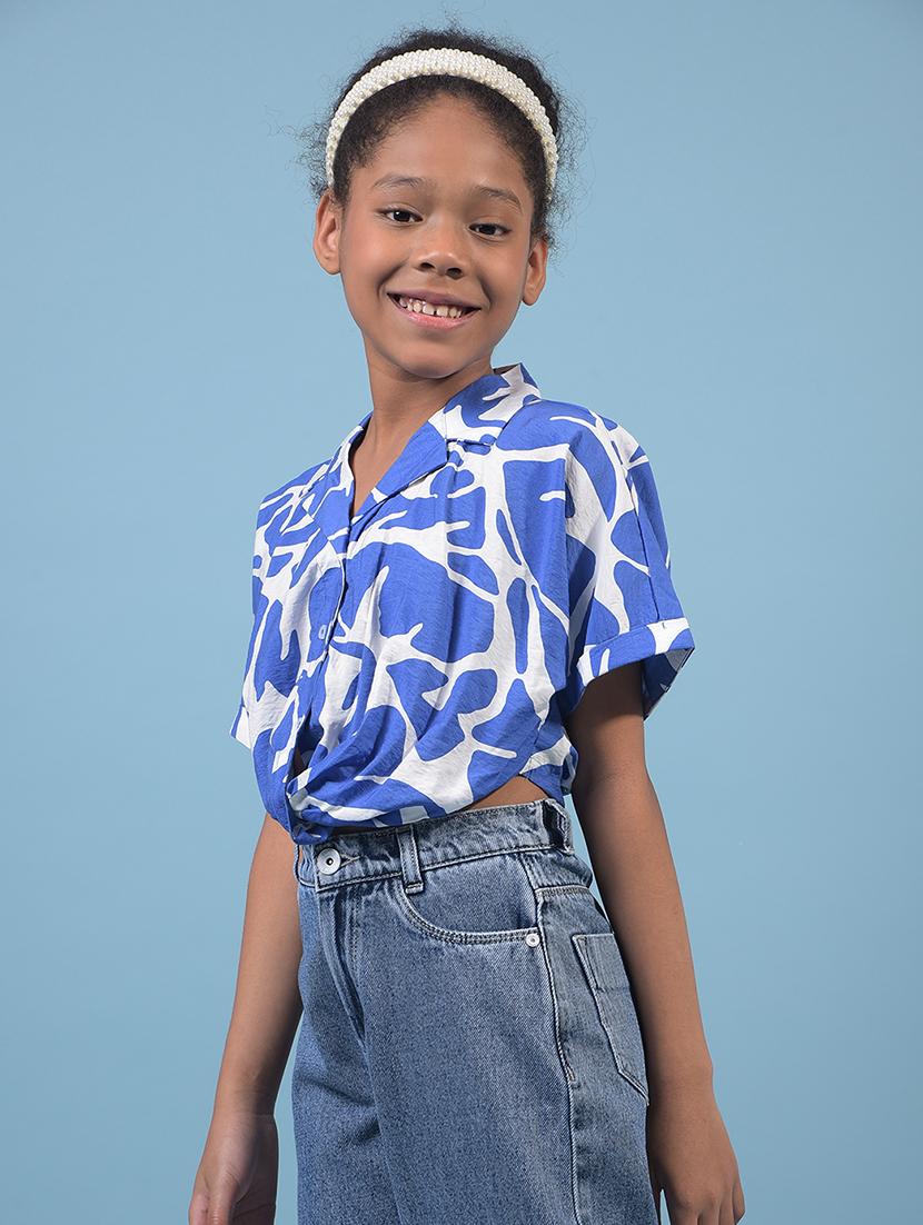 girls printed lapel collared crop shirt - 21933586 - Standard Image - 1