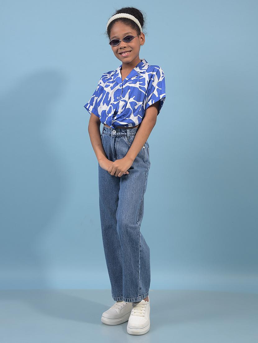 girls printed lapel collared crop shirt - 21933586 - Standard Image - 4