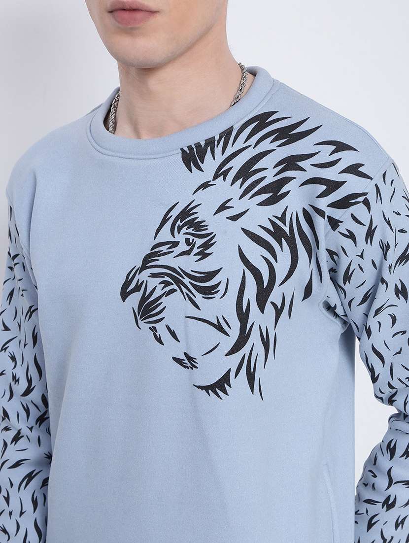 men light blue animal print round neck sweatshirt - 21933588 -  Standard Image - 6
