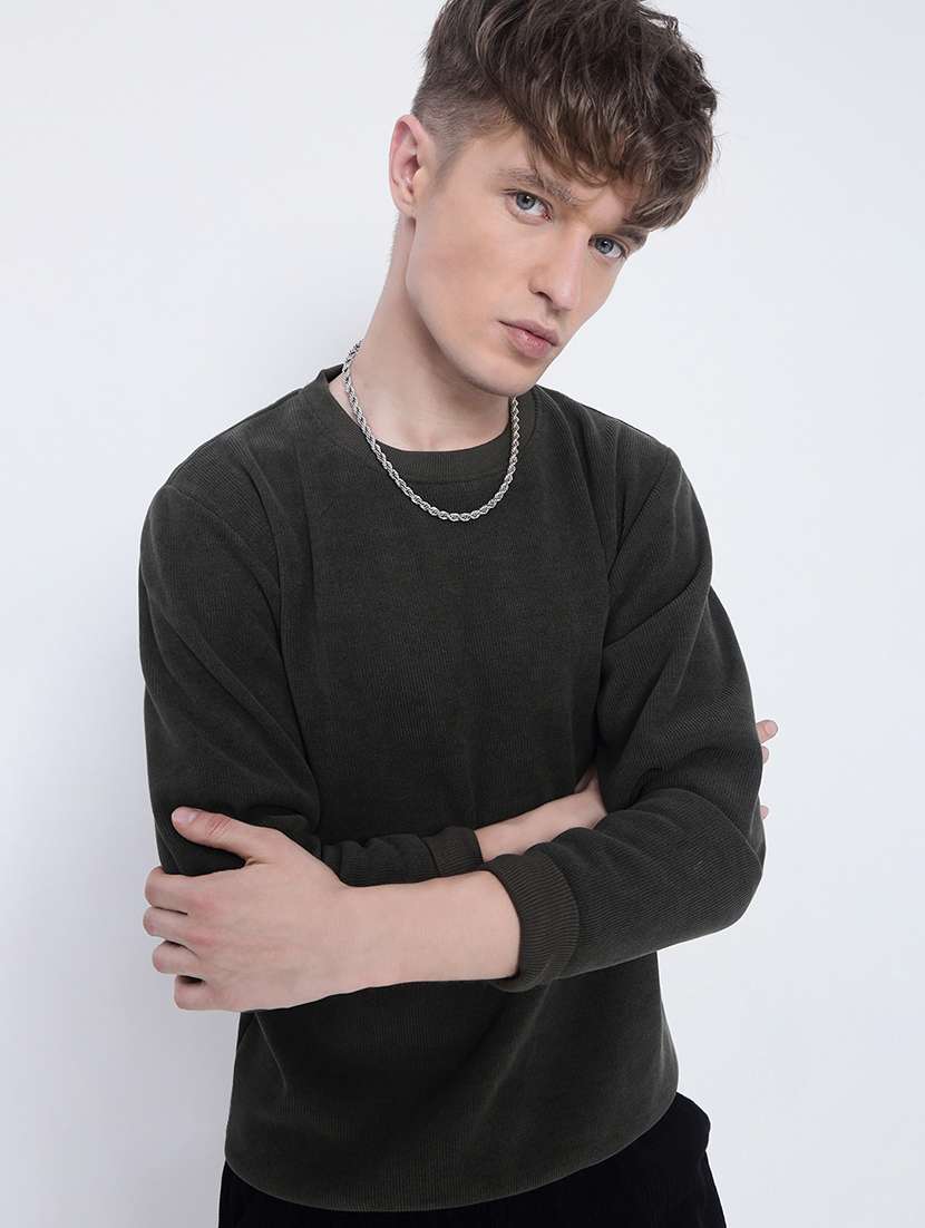 men solid long sleeve regular fit pullover