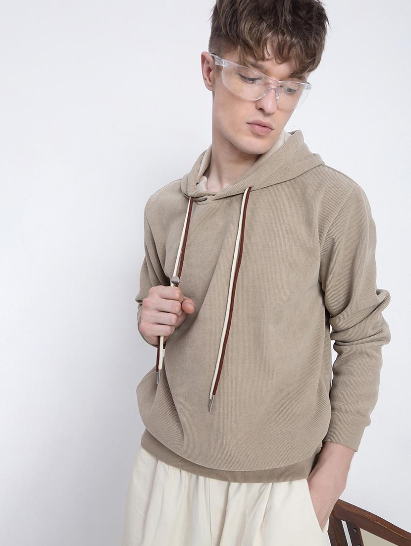 men solid long sleeve regular fit hooded sweatshirt