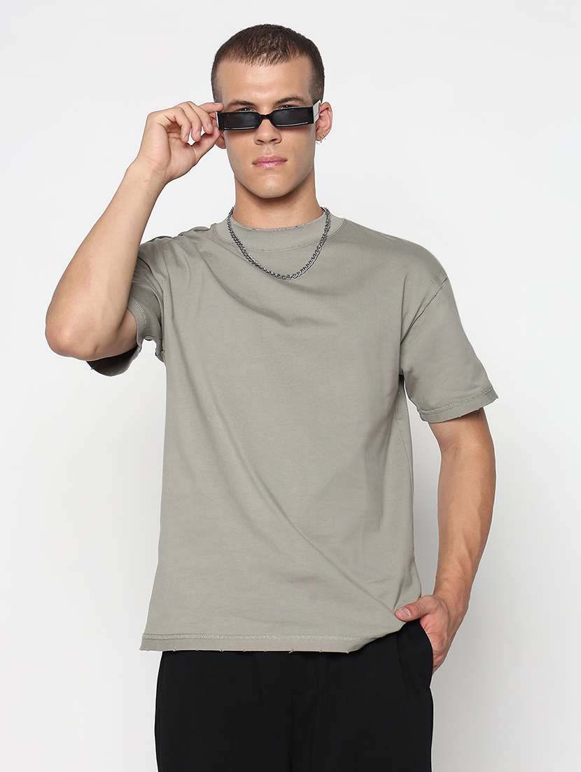 men solid short sleeves loose fit t-shirt