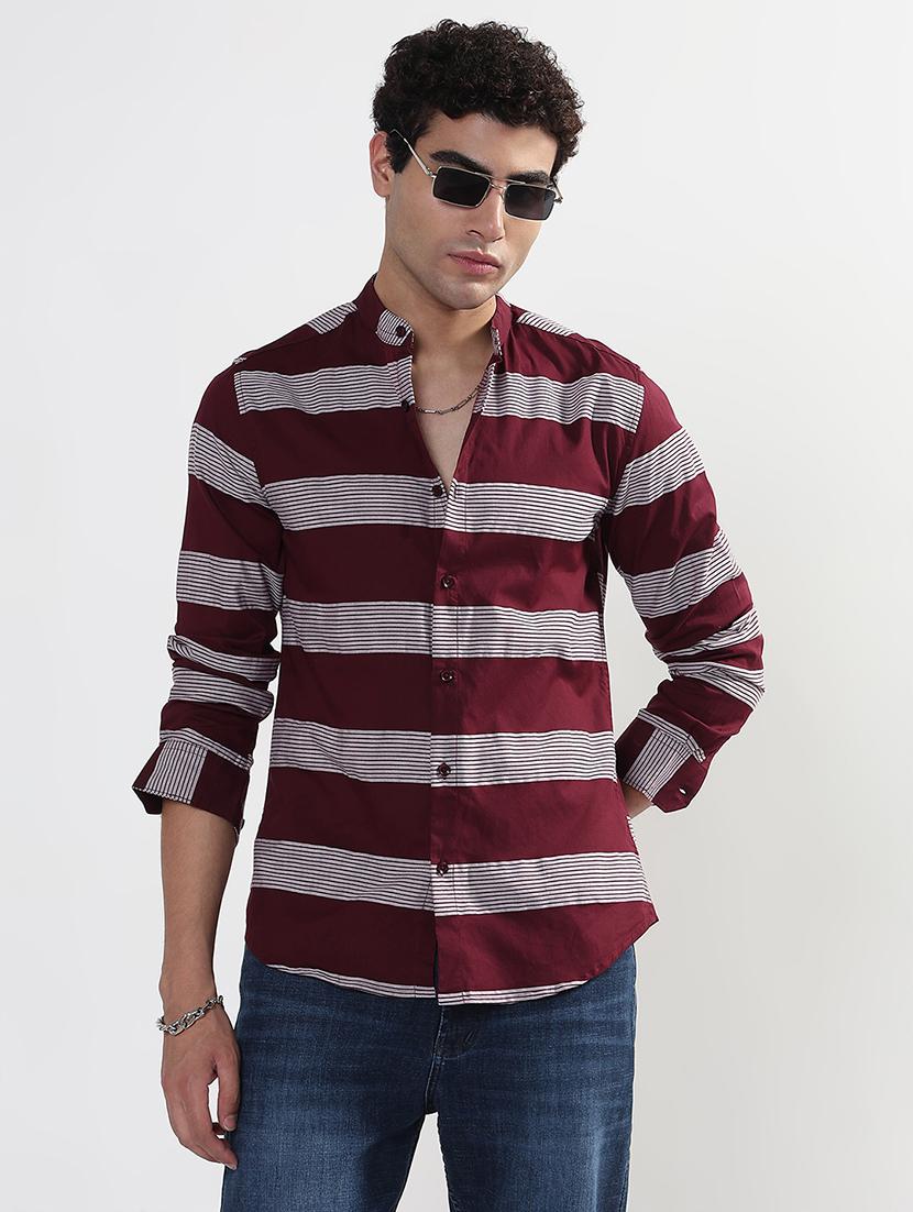 men printed long sleeve mandarin neck shirt - 21933665 -  Standard Image - 1