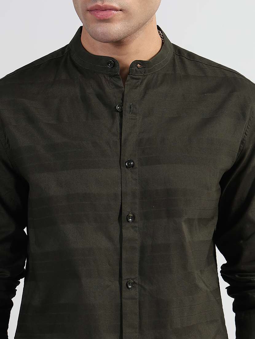 men striped long sleeve mandarin neck shirt - 21933666 -  Standard Image - 4