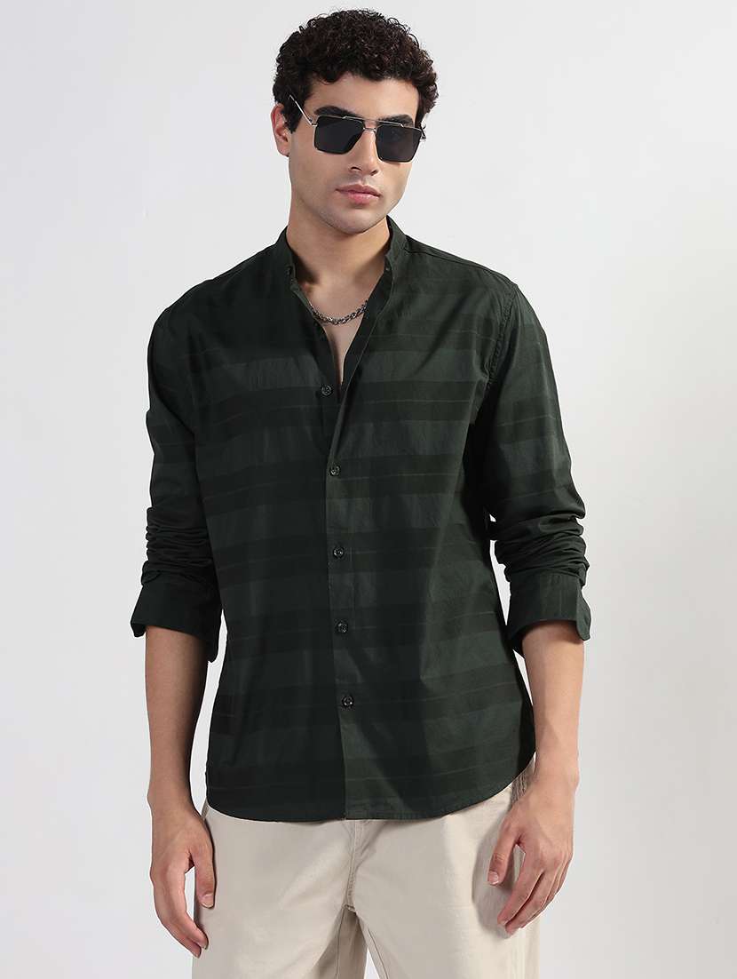 men striped long sleeve mandarin neck shirt - 21933667 -  Standard Image - 1