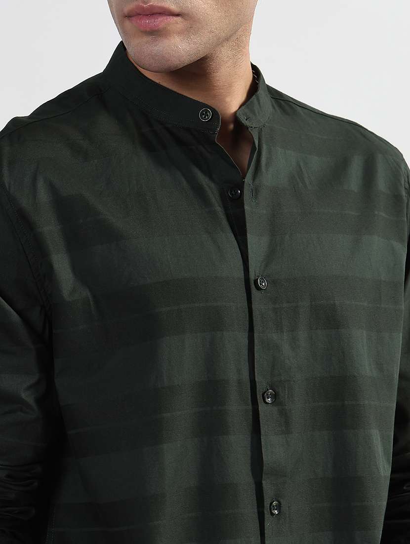 men striped long sleeve mandarin neck shirt - 21933667 -  Standard Image - 4