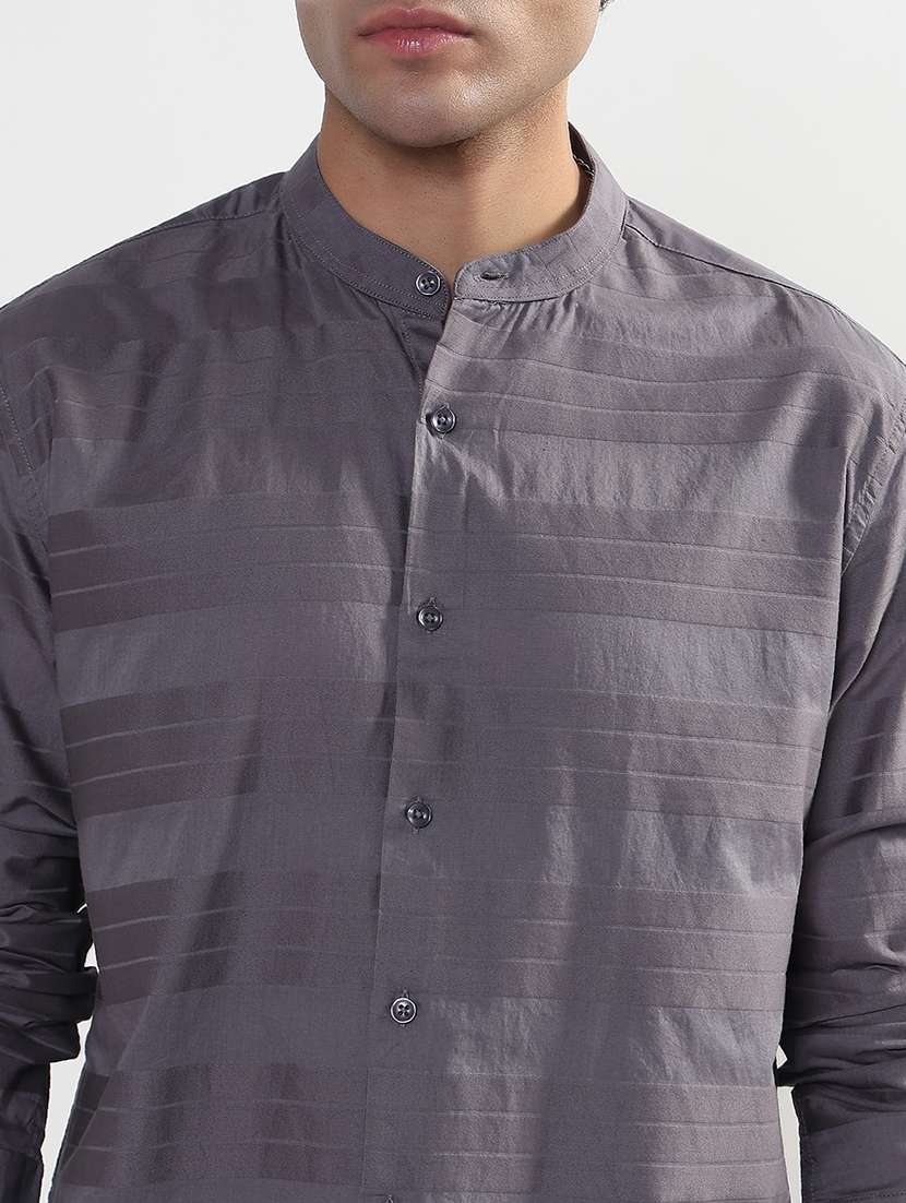 men striped long sleeve mandarin neck shirt - 21933668 -  Standard Image - 4