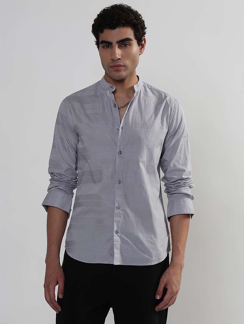 men striped long sleeve mandarin neck shirt - 21933669 -  Standard Image - 1