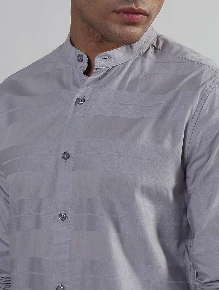 men striped long sleeve mandarin neck shirt - 21933669 -  Standard Image - 4