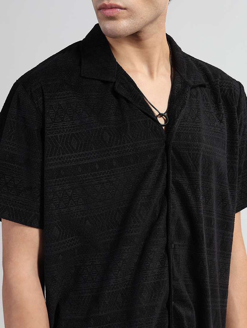 men textured cuban collar short sleeve loose fit shirt - 21933672 -  Standard Image - 4