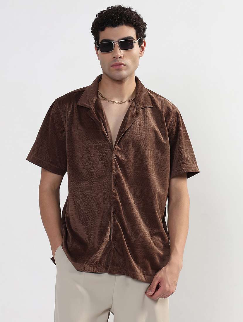 men textured cuban collar short sleeve loose fit shirt - 21933673 -  Standard Image - 1