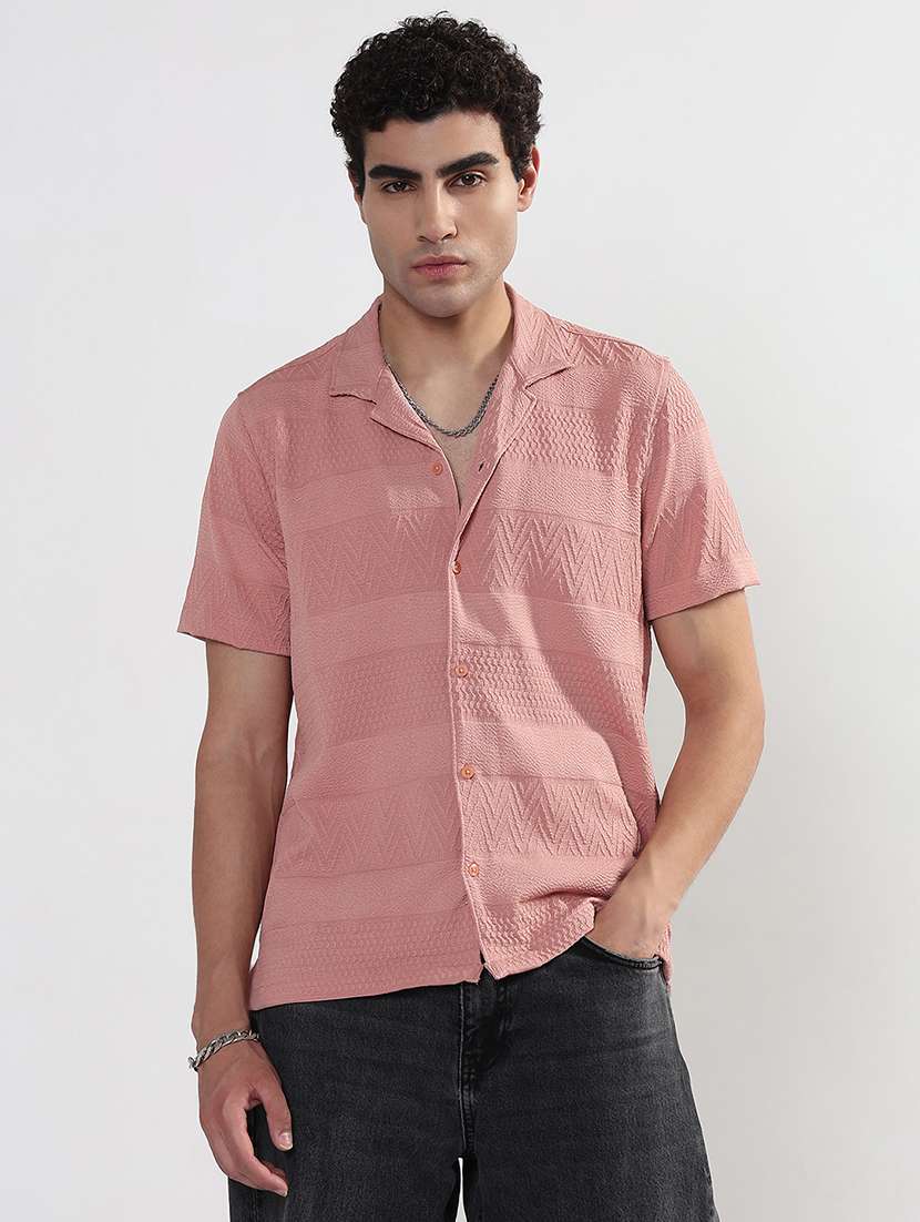 men textured cuban collar short sleeve regular fit shirt - 21933675 -  Standard Image - 1