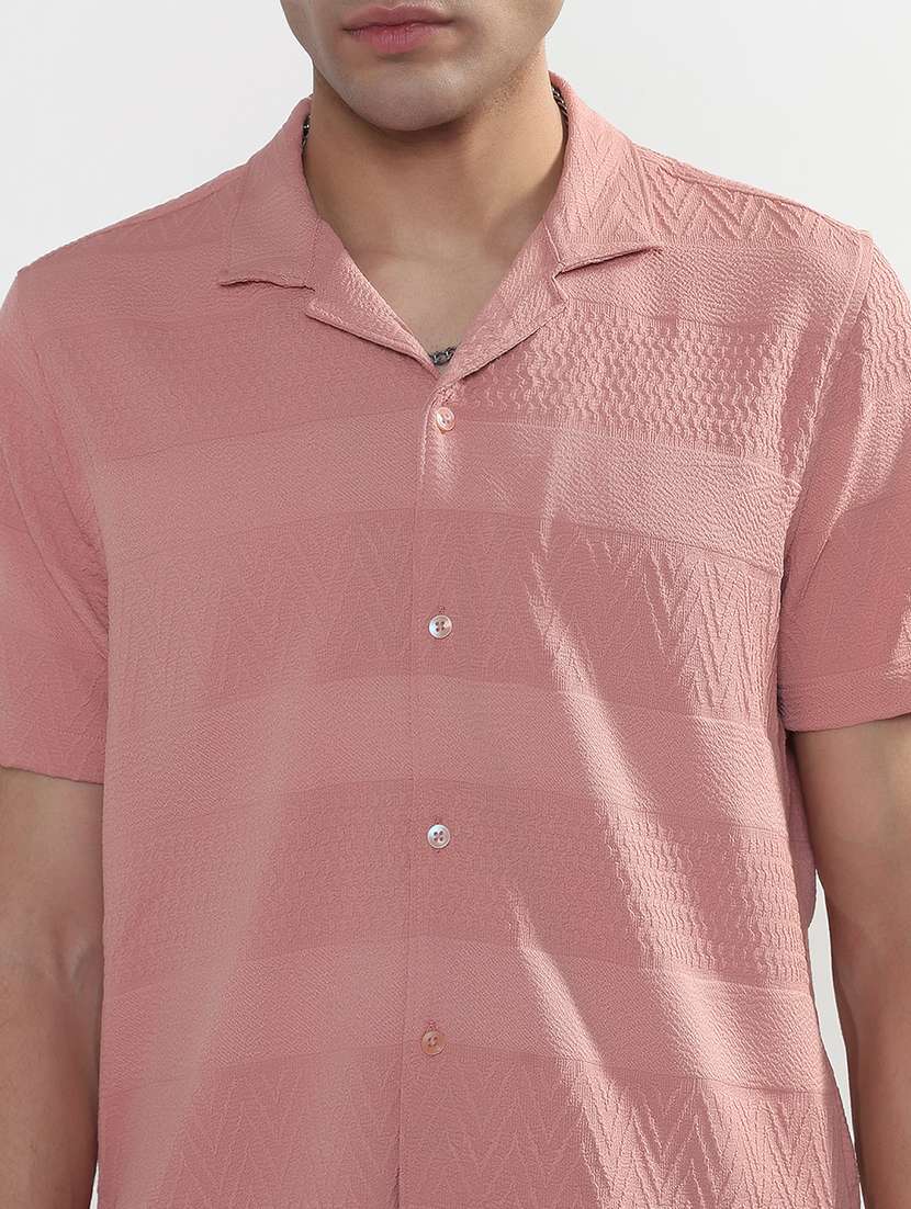 men textured cuban collar short sleeve regular fit shirt - 21933675 -  Standard Image - 4