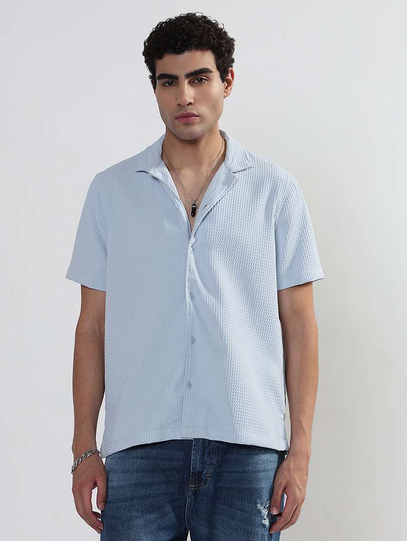 men textured cuban collar short sleeve shirt - 21933677 -  Standard Image - 1