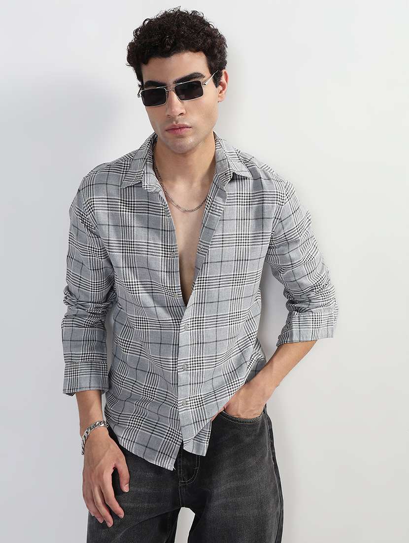 men checkered long sleeve regular fit casual shirt