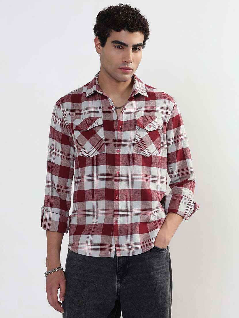 men checkered long sleeve regular fit casual shirt - 21933683 -  Standard Image - 1