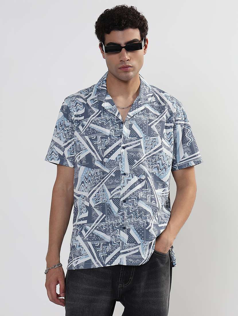 men printed cuban collar short sleeve loose fit shirt - 21933686 -  Standard Image - 1