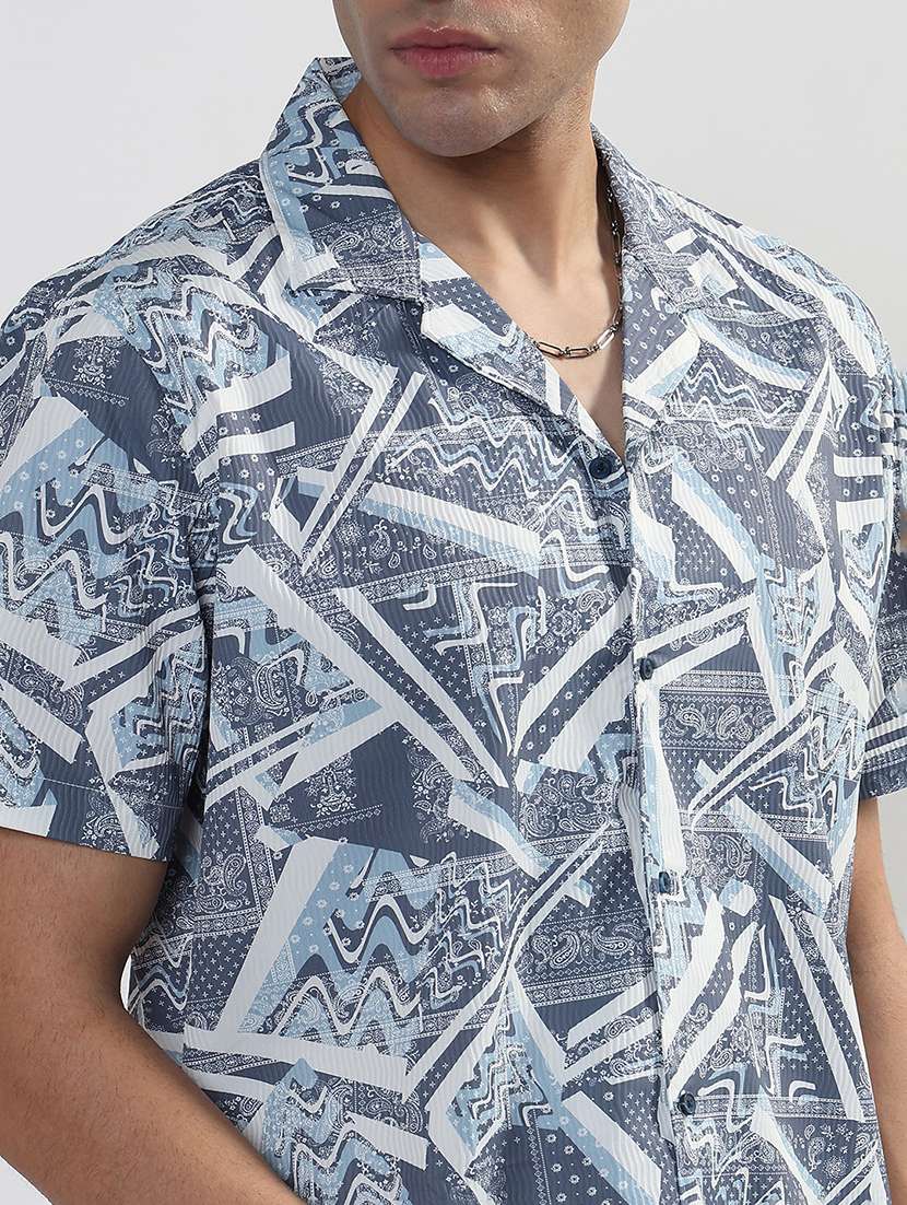 men printed cuban collar short sleeve loose fit shirt - 21933686 -  Standard Image - 4