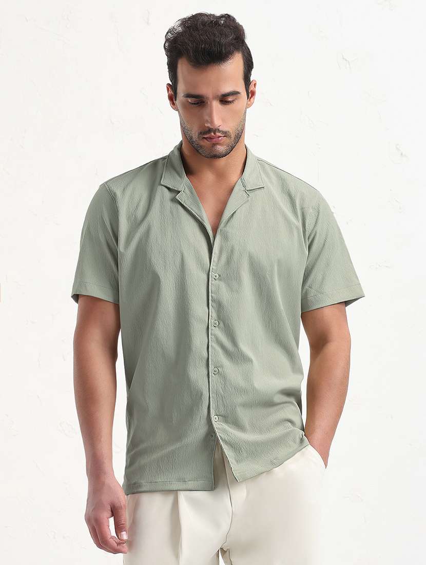 men solid cuban collar short sleeve shirt - 21933691 -  Standard Image - 1
