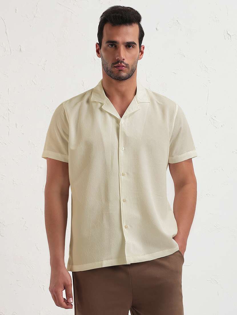 men solid cuban collar short sleeve shirt - 21933694 - Standard Image - 1