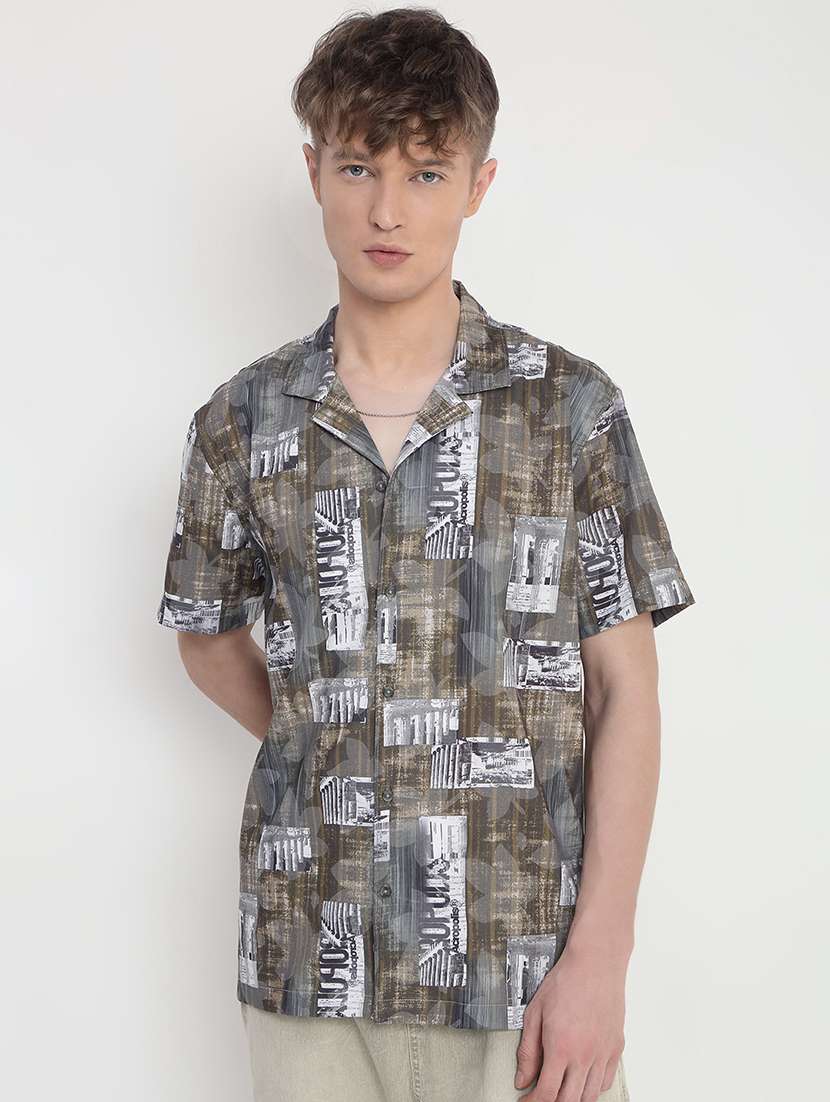 men printed cuban collar short sleeve shirt - 21933697 -  Standard Image - 1