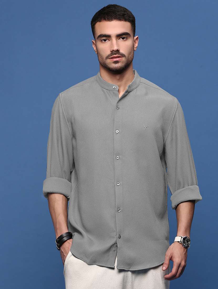 men printed long sleeve mandarin neck shirt - 21933700 -  Standard Image - 1
