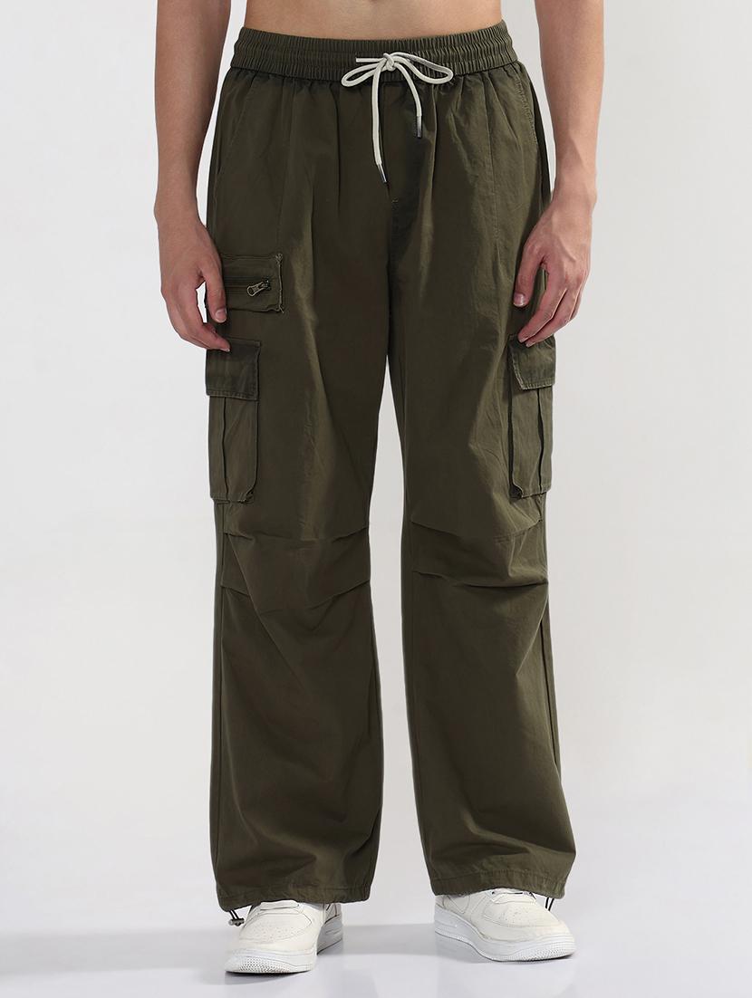 men olive solid mid rise loose fit cargo - 21933713 - Standard Image - 1