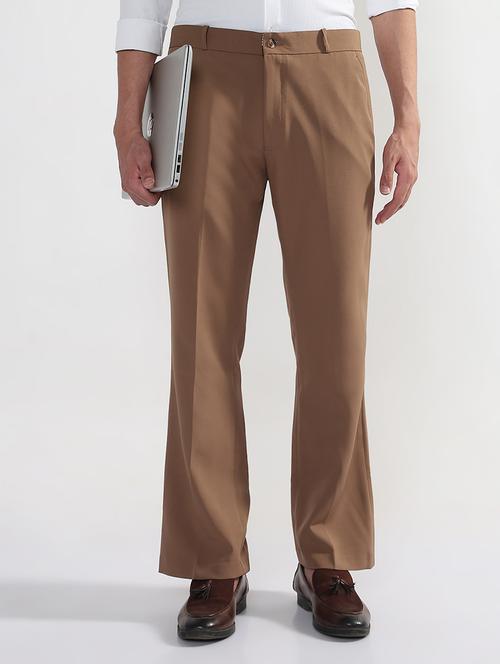 men brown solid mid rise flat front formal trouser - 21933718 - Standard Image - 0
