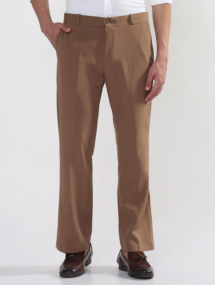 men brown solid mid rise flat front formal trouser - 21933718 - Standard Image - 1