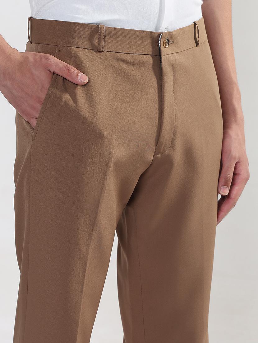 men brown solid mid rise flat front formal trouser - 21933718 - Standard Image - 4