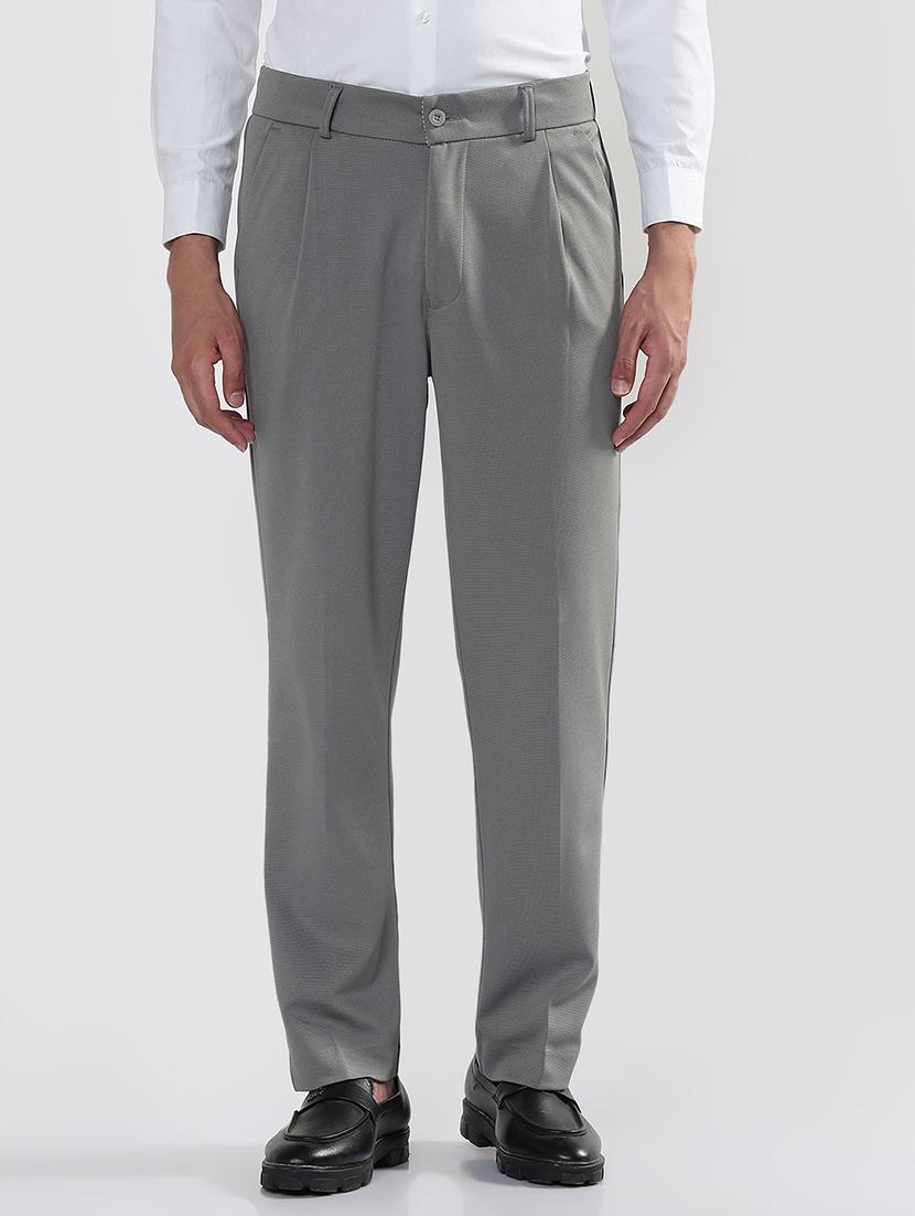 men grey solid mid rise pleated formal trouser - 21933719 - Standard Image - 1