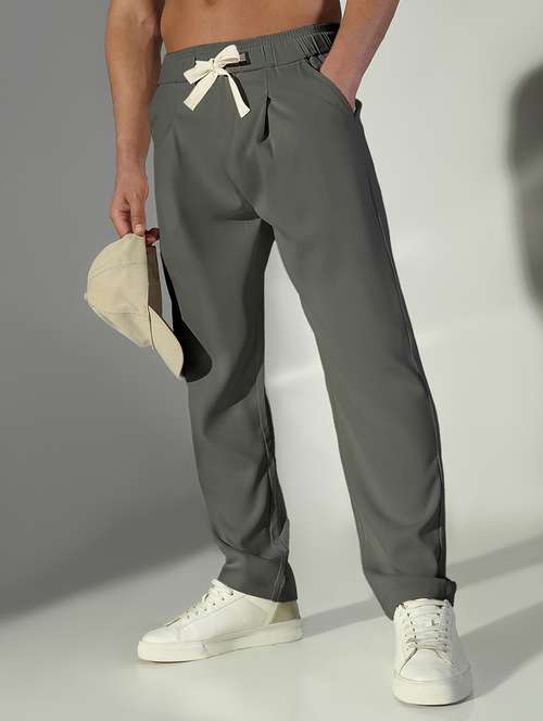men grey solid low rise pleated casual trouser - 21933724 - Standard Image - 0