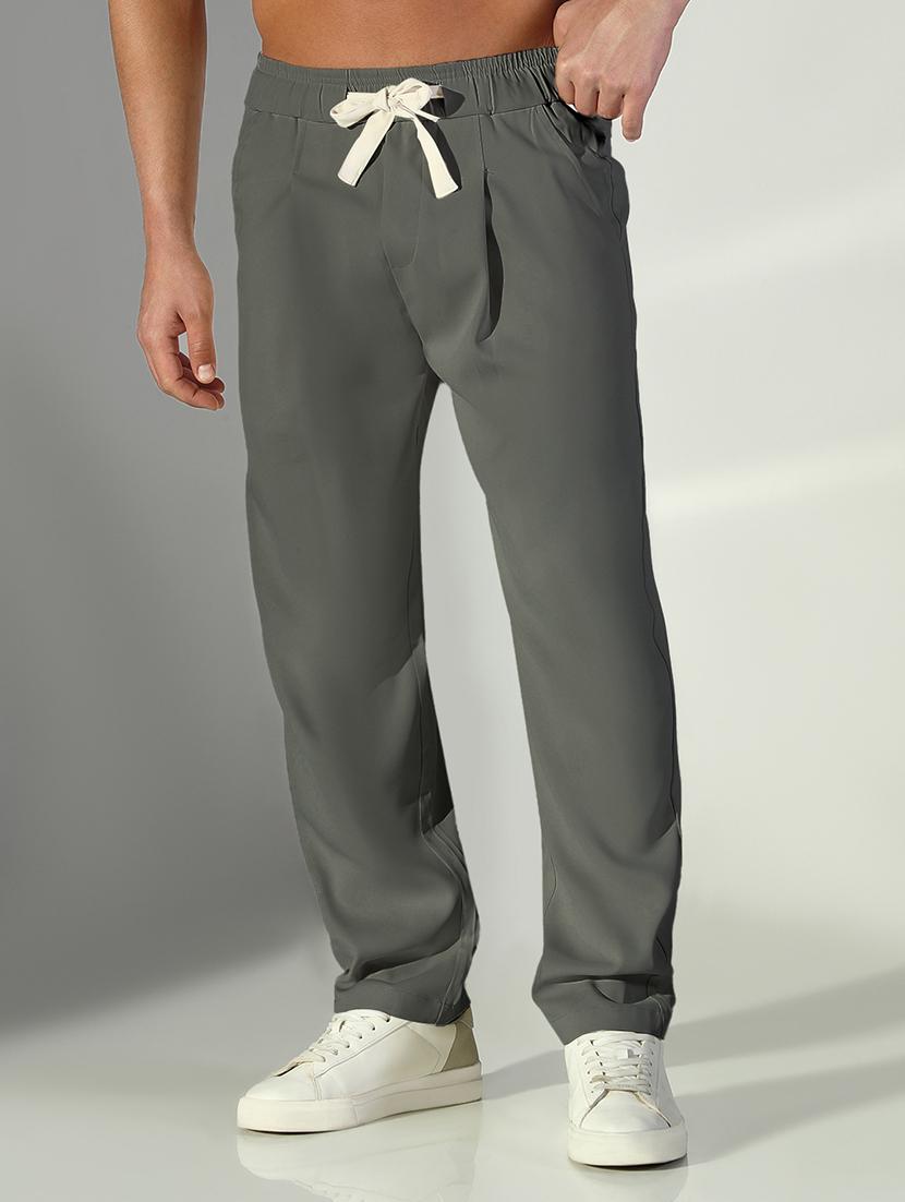 men grey solid low rise pleated casual trouser - 21933724 - Standard Image - 1