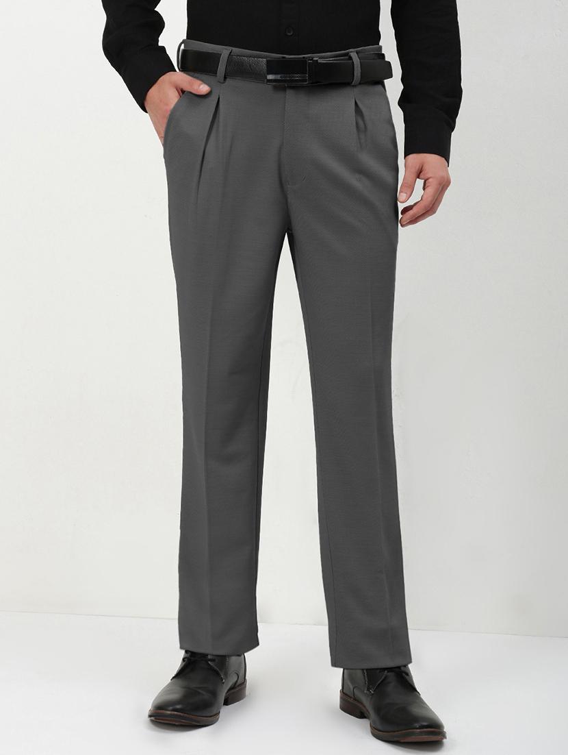 men grey solid low rise pleated formal trouser - 21933732 -  Standard Image - 1