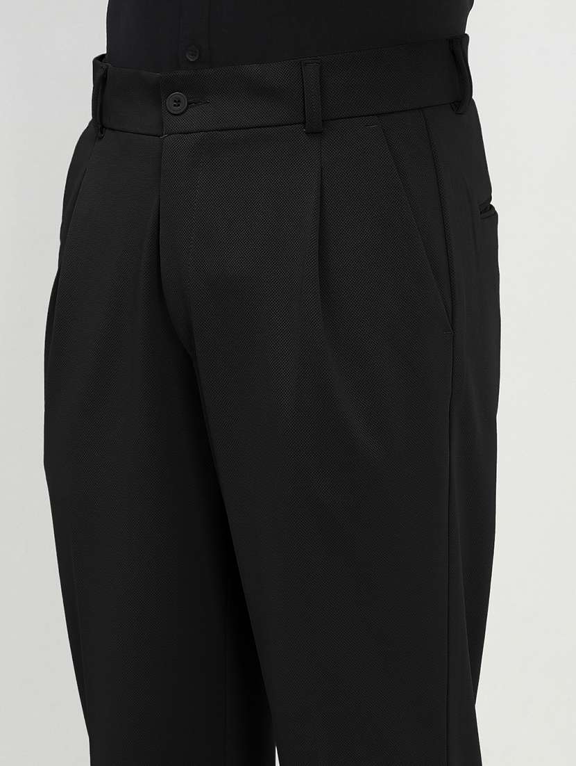 men black solid low rise pleated formal trouser - 21933733 -  Standard Image - 4
