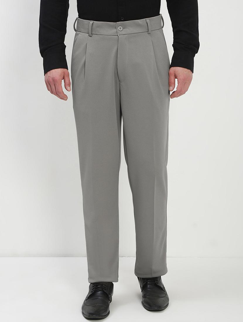 men grey solid low rise pleated formal trouser - 21933734 - Standard Image - 1