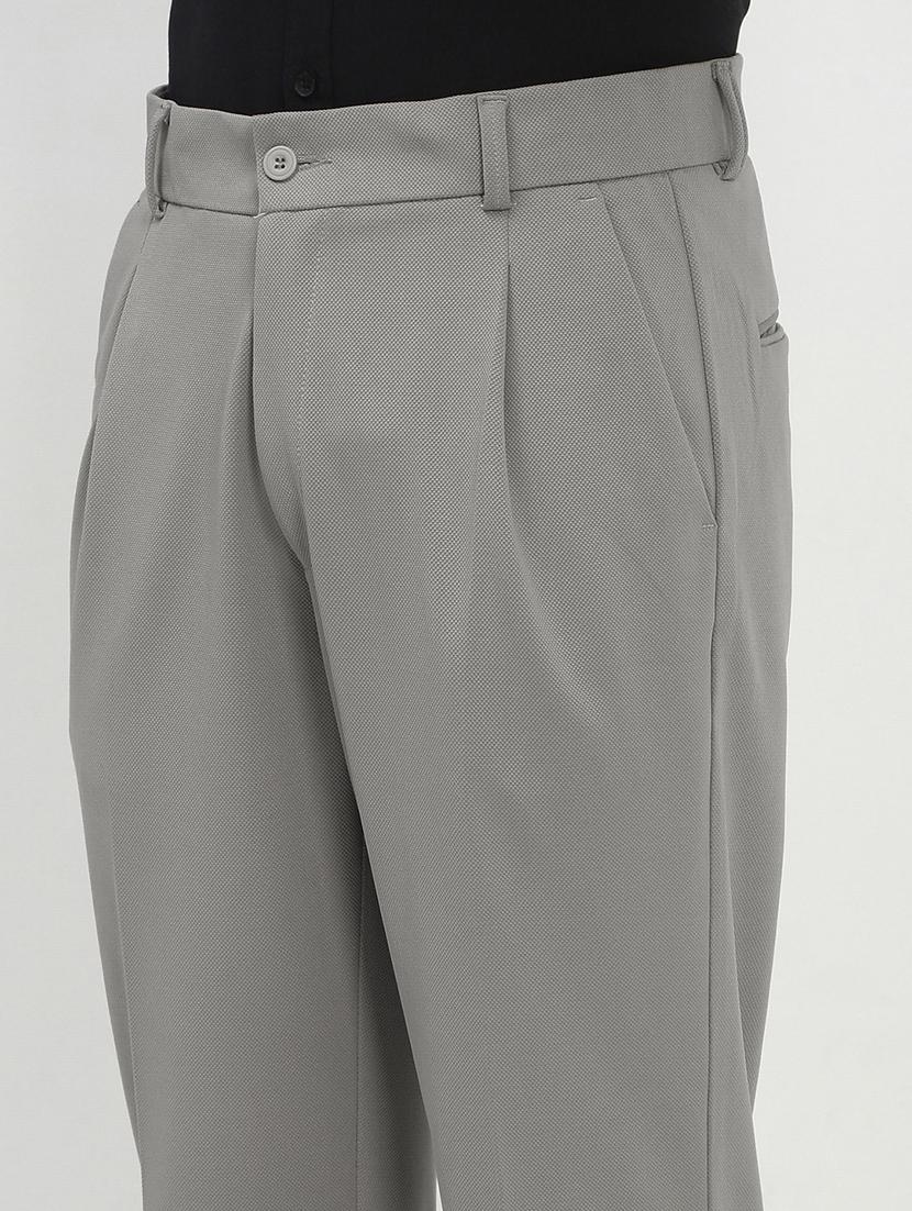men grey solid low rise pleated formal trouser - 21933734 - Standard Image - 4