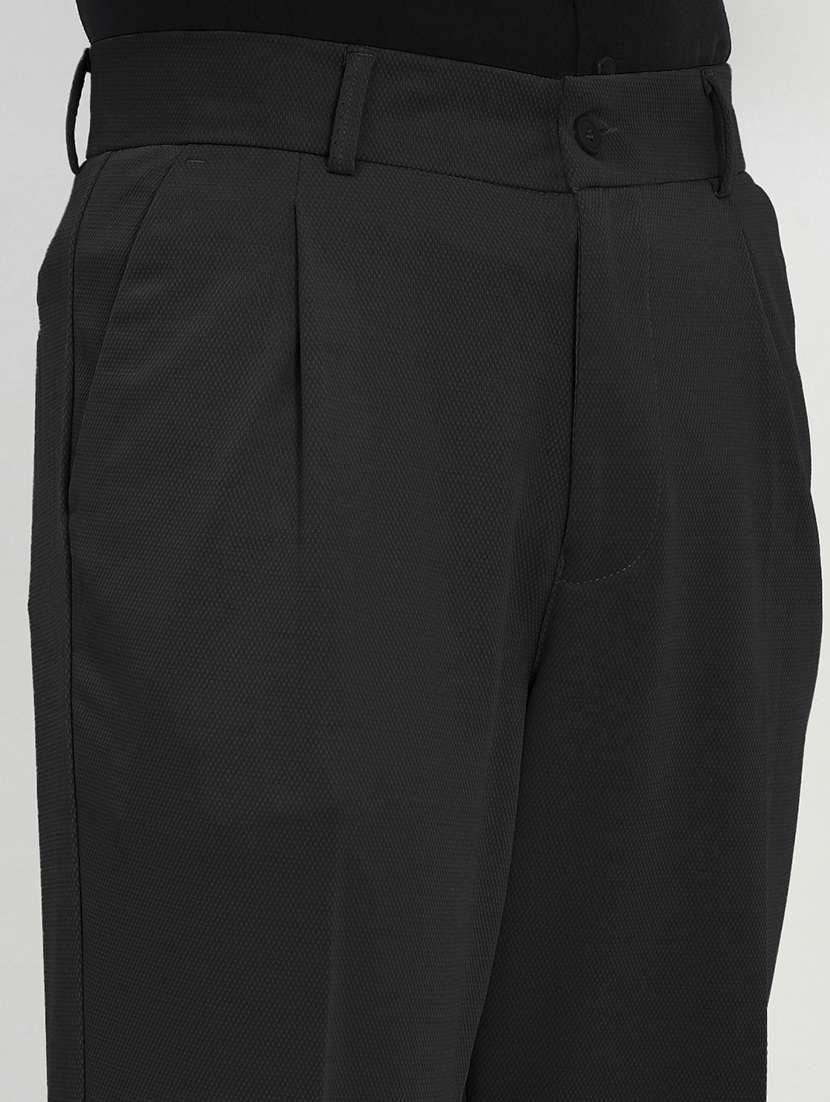 men black solid low rise pleated formal trouser - 21933735 -  Standard Image - 4