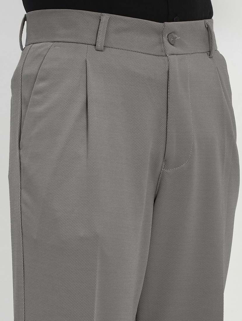 men grey solid low rise pleated formal trouser - 21933736 -  Standard Image - 4