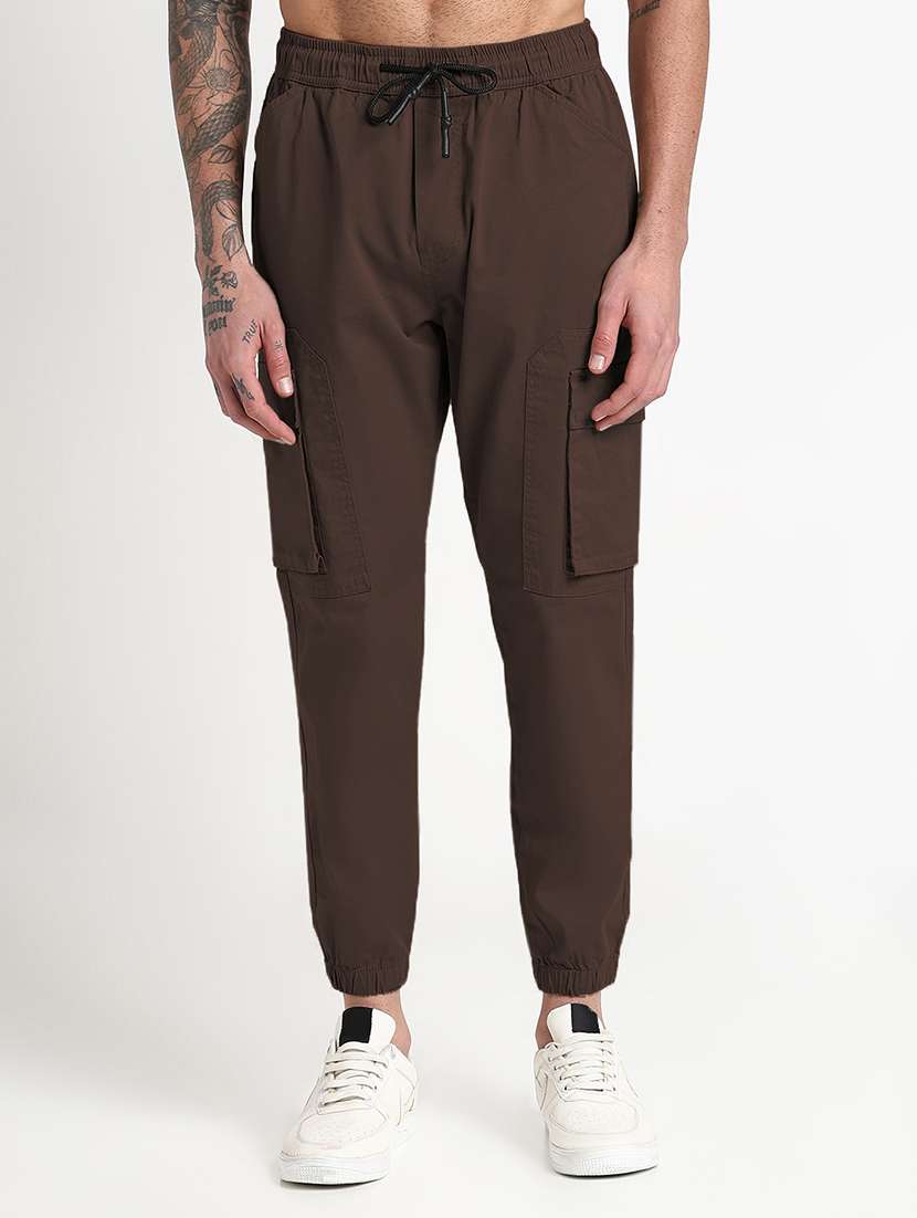 men brown solid low rise jogger cargo - 21933737 -  Standard Image - 1