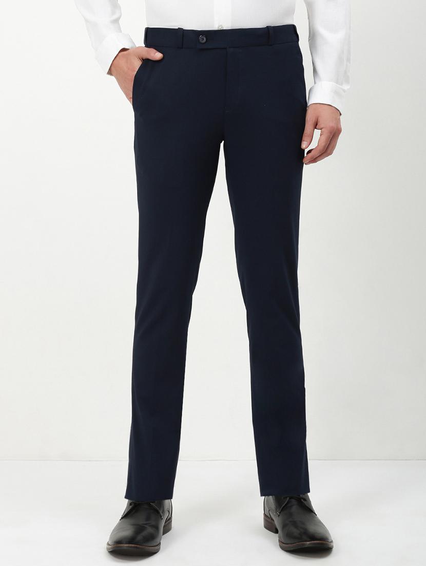 men navy blue solid low rise flat front formal trouser - 21933740 -  Zoom Image - 0