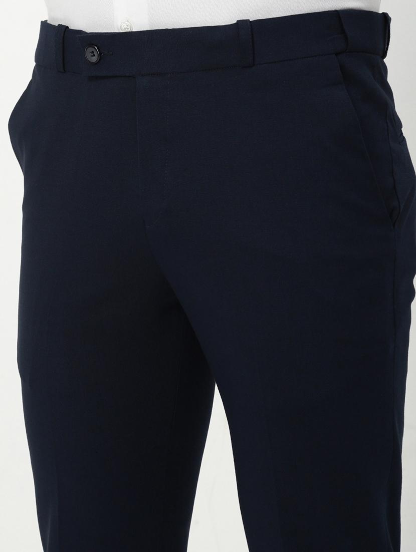 men navy blue solid low rise flat front formal trouser - 21933740 - Standard Image - 4