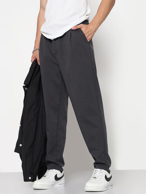 men grey solid full length track pant - 21933741 - Standard Image - 0