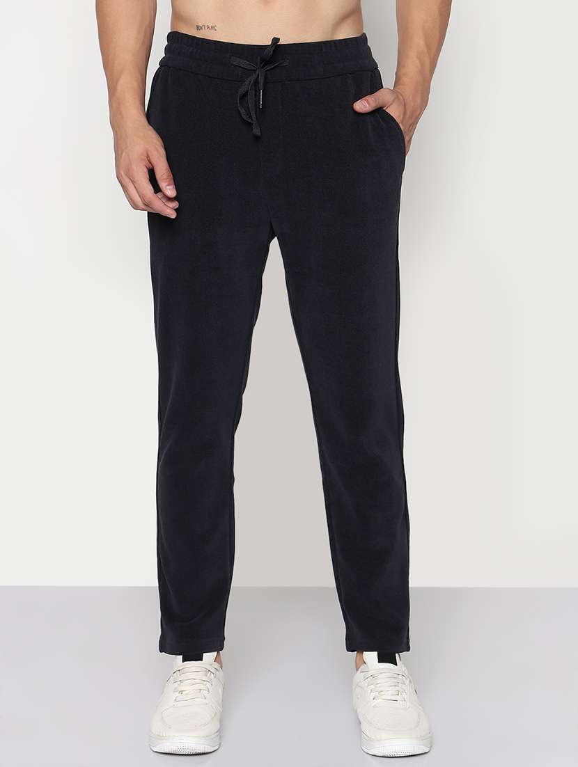 men black solid mid rise full length track pant - 21933742 -  Standard Image - 1
