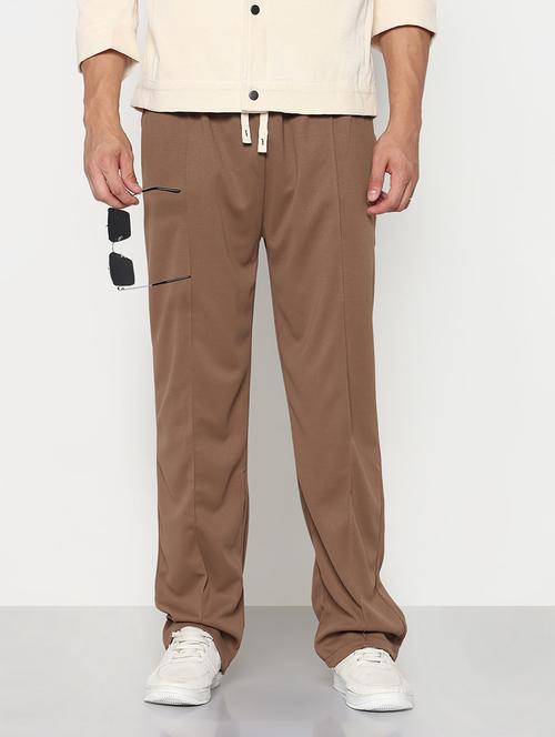 men brown solid relaxed fit full length track pant - 21933744 - Standard Image - 0