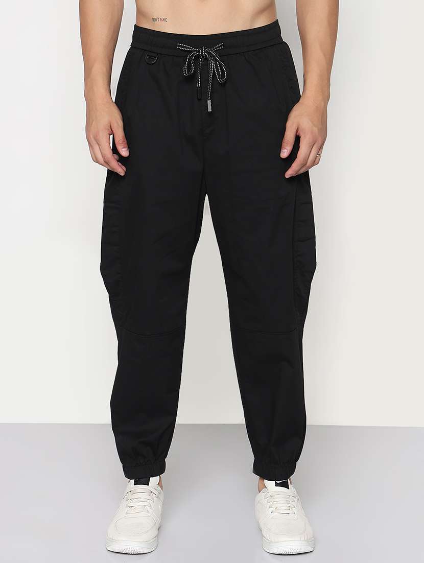 men black solid mid rise joggers cargo - 21933751 -  Standard Image - 1