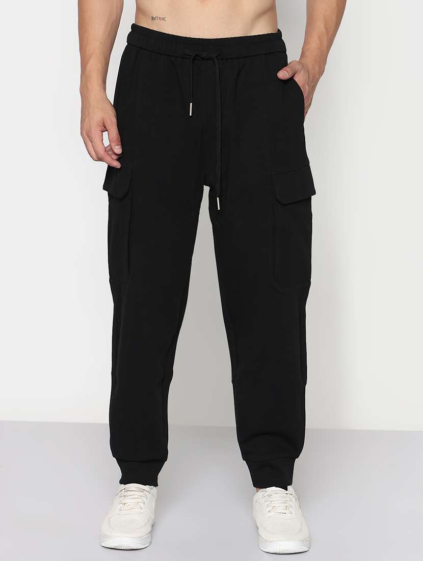 men black solid low rise jogger cargo - 21933753 -  Standard Image - 1